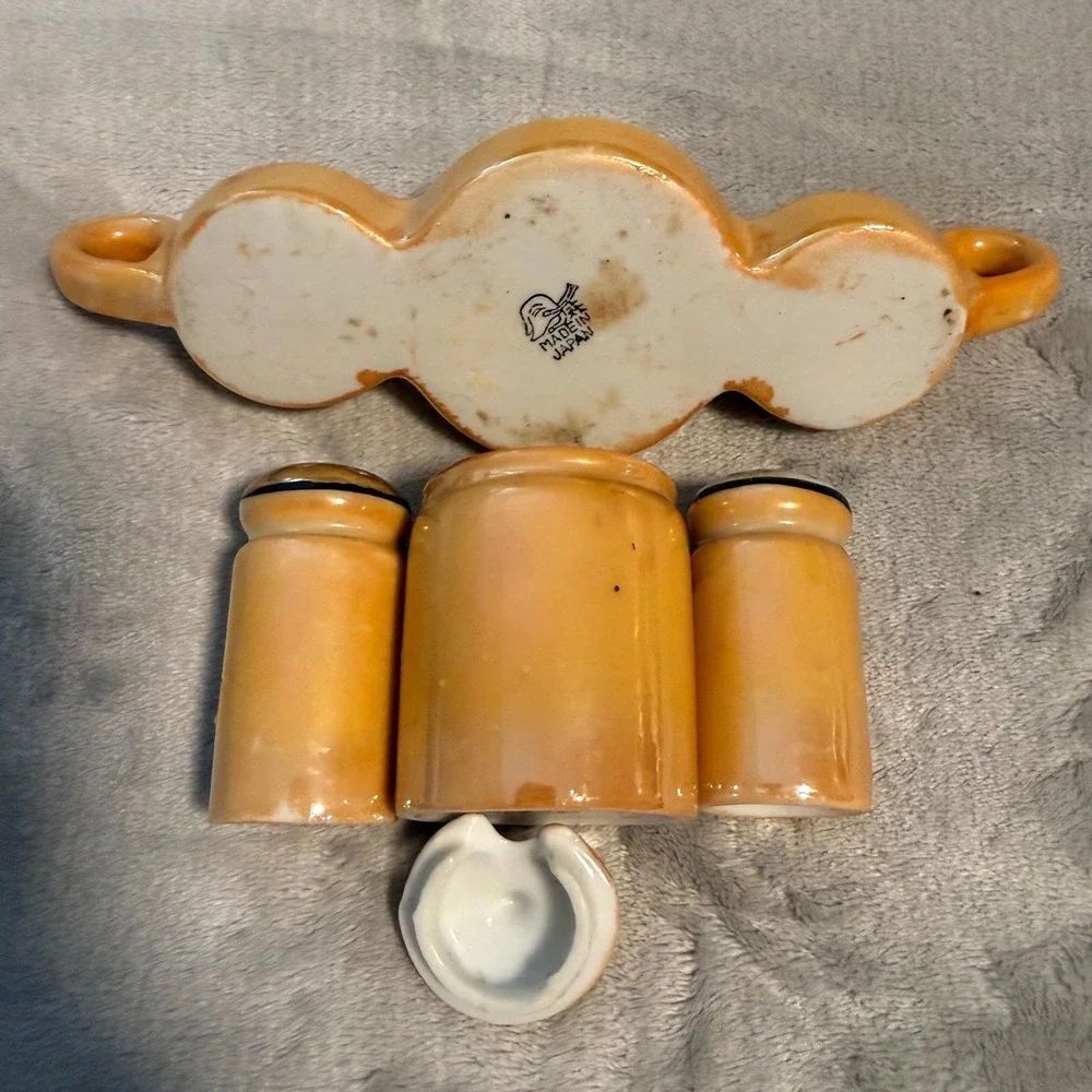 Vintage Japanese Lusterware Condiment Set Cherry Blossom Tray Made‎ in Japan